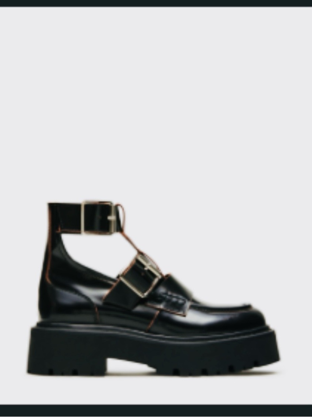 Steve Madden Black Leather Cutout Buckle Platform Loafers - Picture 2 of 6